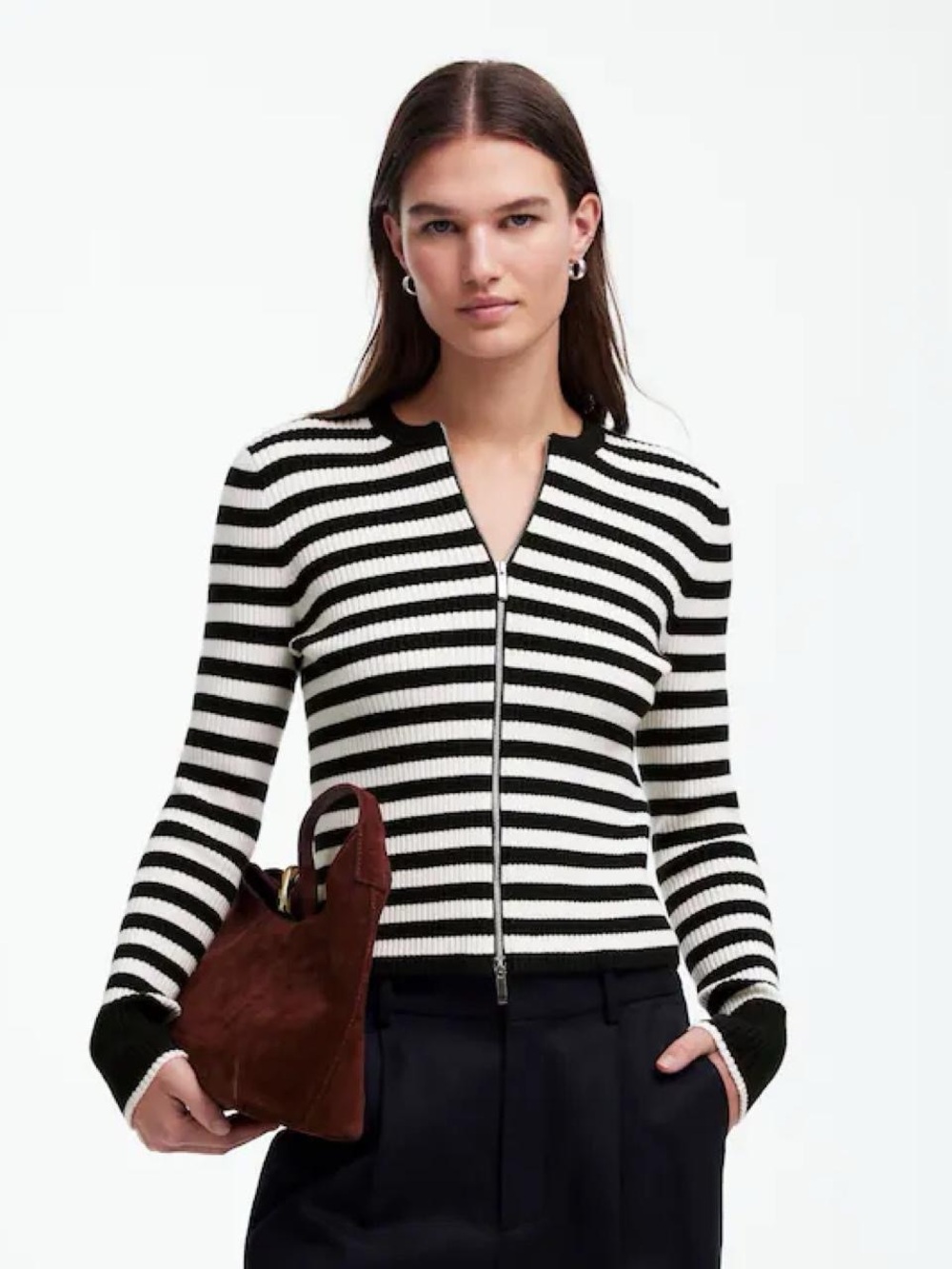 Madewell black & white striped zip Cardigan